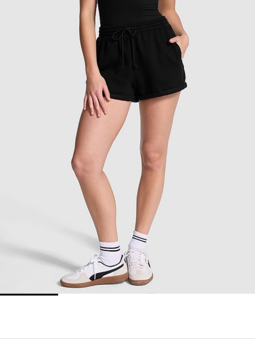 Pink Fleece Rolled Hem Shorts Black  Women’s Sz M
